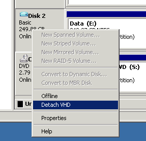 Detach VHD Windows Server 2008 R2