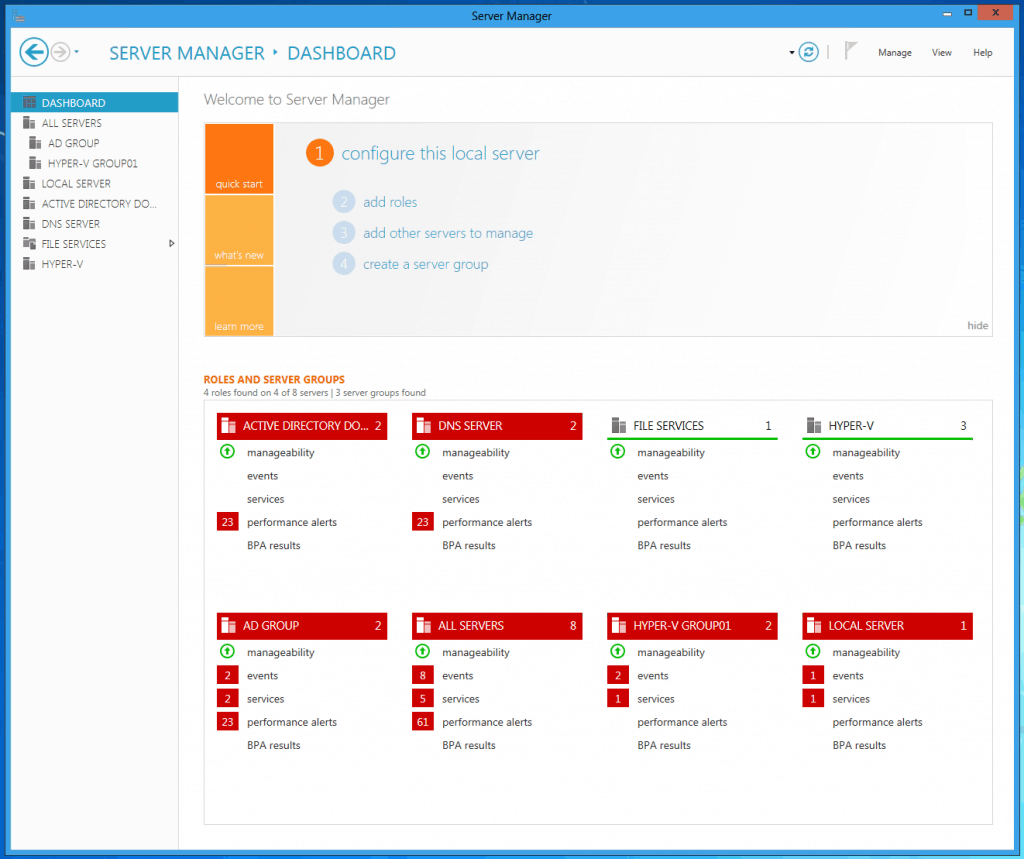 Windows Server 8 Server Manager Dashboard