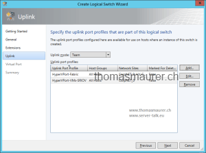 SCVMM Logical Switch Uplink Port Profile