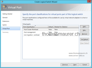 SCVMM Logical Switch Virtual Port Classifications
