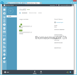 Windows Azure Online Backup Dashboard