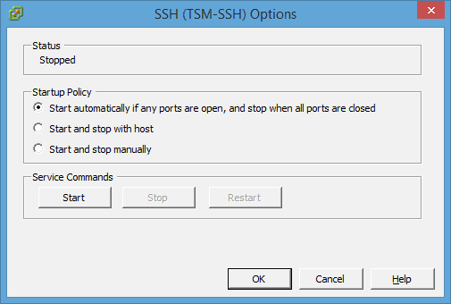 VMware ESXi vSphere Client Start SSH Service