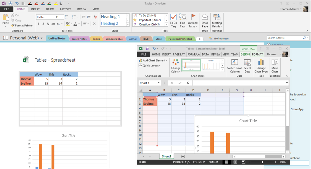OneNote Excel