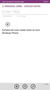 Windows Phone Cortana Create note in OneNote