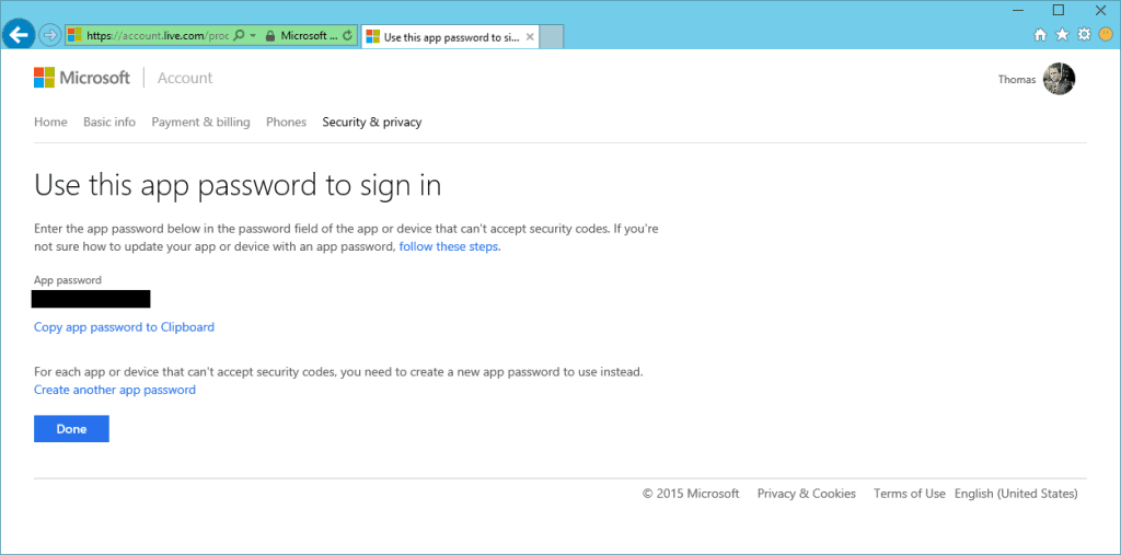 Microsoft Account App Password