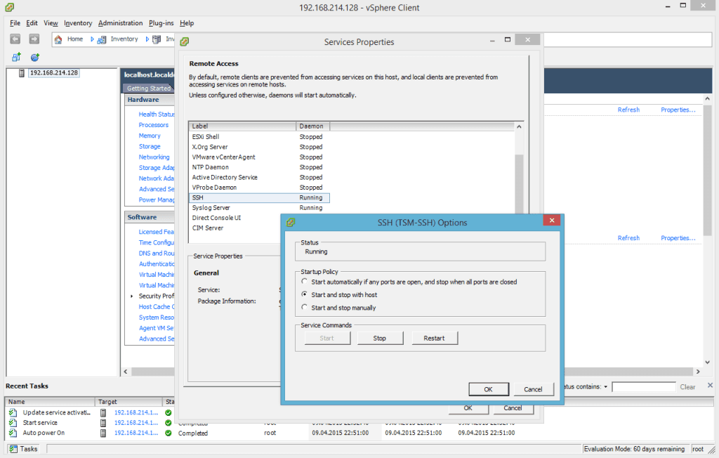 VMware ESXi 6.0 Enable SSH Service