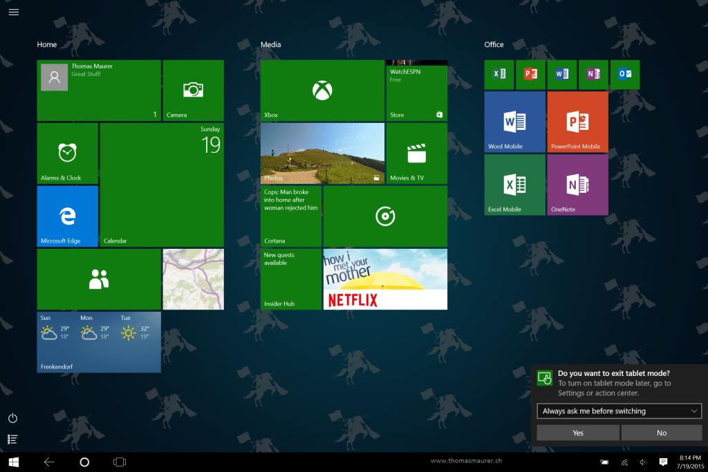 Windows 10 Tablet Mode
