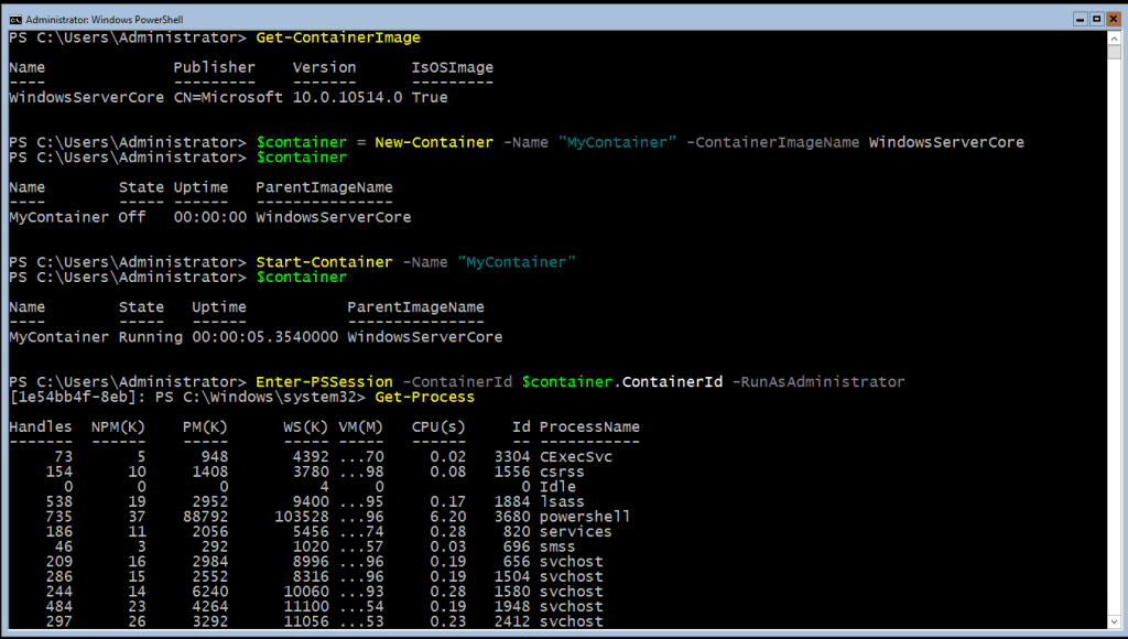 Containers PowerShell