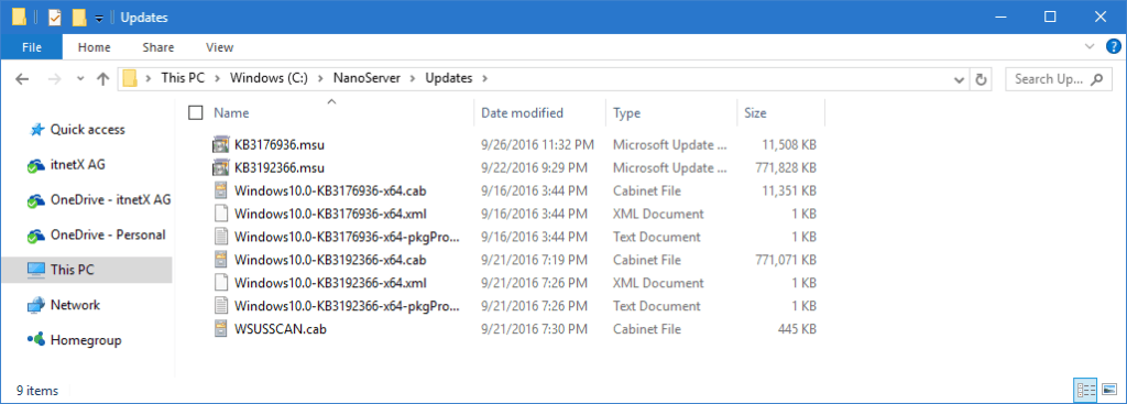 Nano Server Update Folder