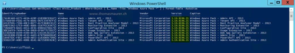 Windows Azure Pack Version PowerShell