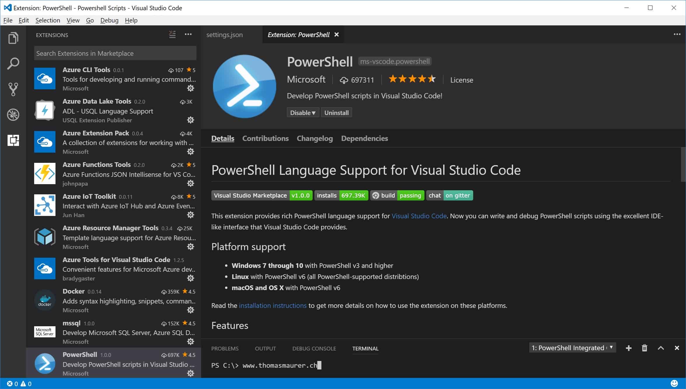 PowerShell for Visual Studio Code