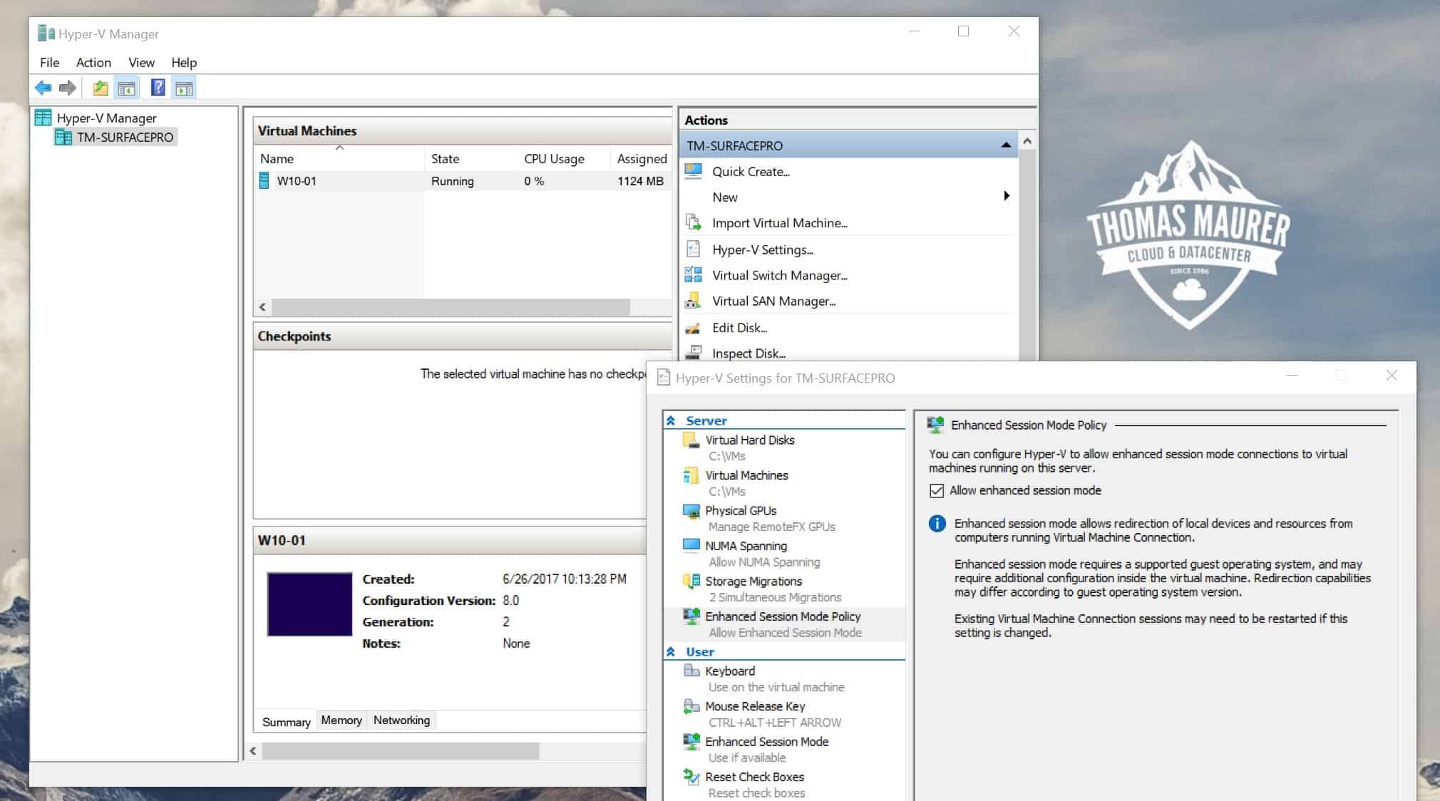 Hyper-V Enhanced Session Mode