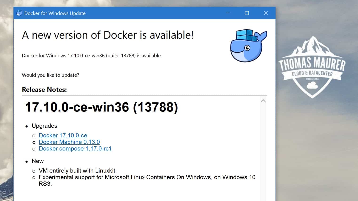 Docker for Windows Update Linux Containers