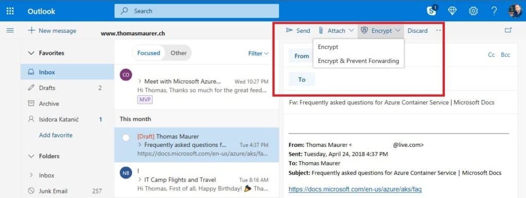 encrypted messages in Outlook.com