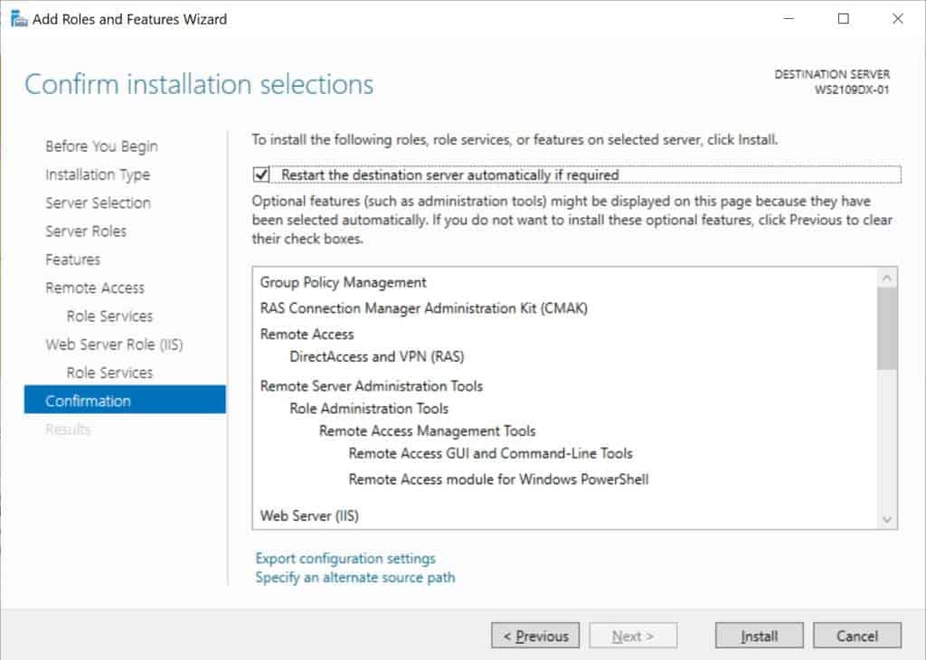 Install the Remote Access Feature on Windows Server 2019