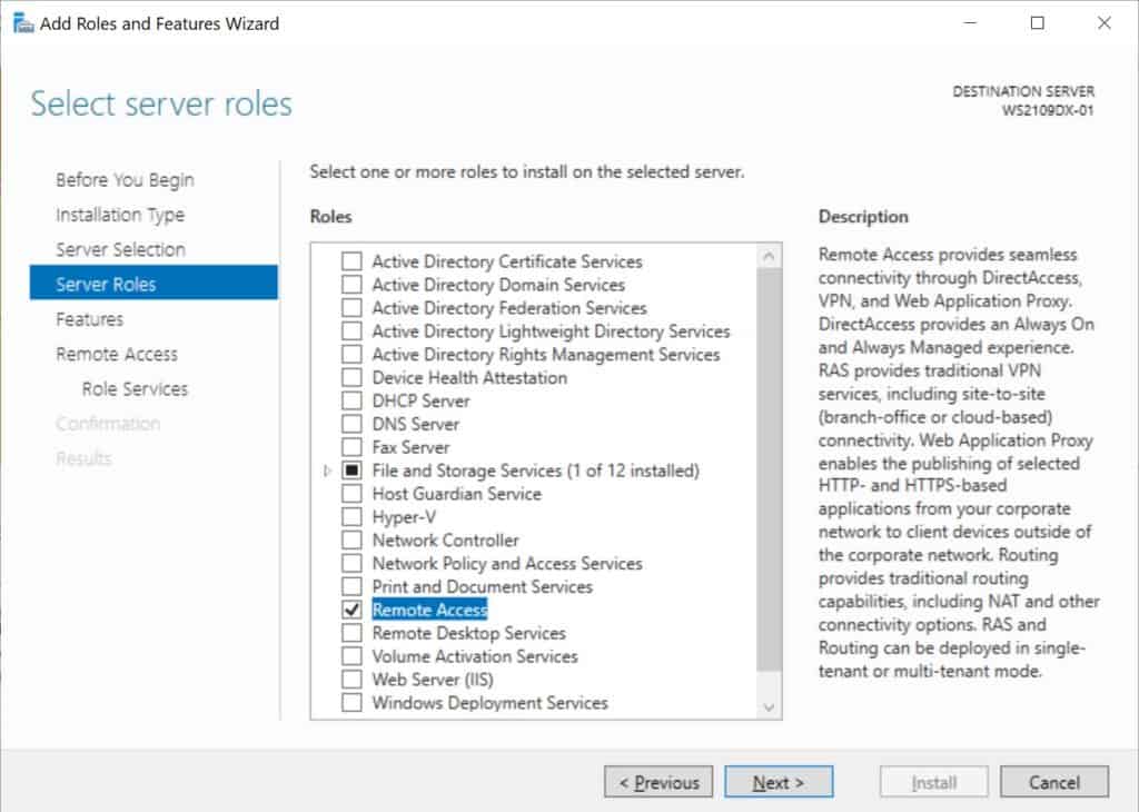 Windows Server 2019 Add Remote Access Role