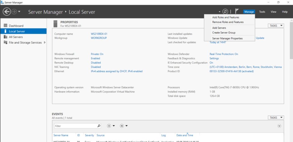 Windows Server Add Roles and Features