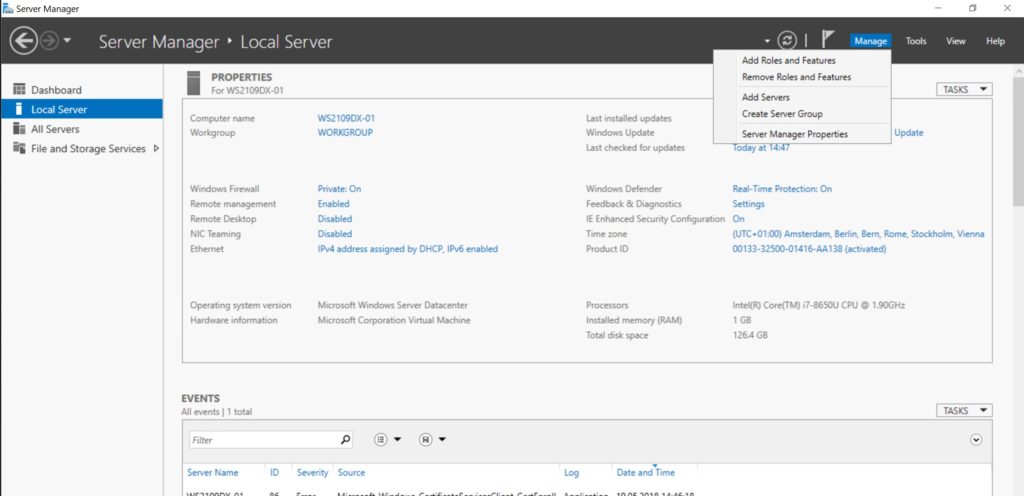 Windows Server Add Roles and Features