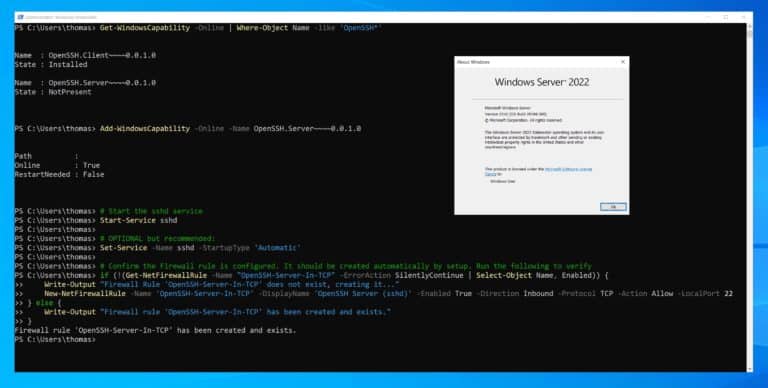 Install start and configure OpenSSH on Windows Server SSH