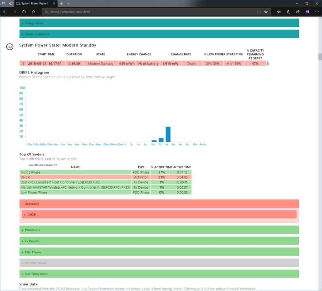 Windows 10 System Power State Modern Standby