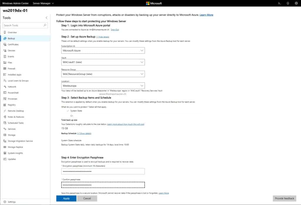 Configure Azure Backup in Windows Admin Center