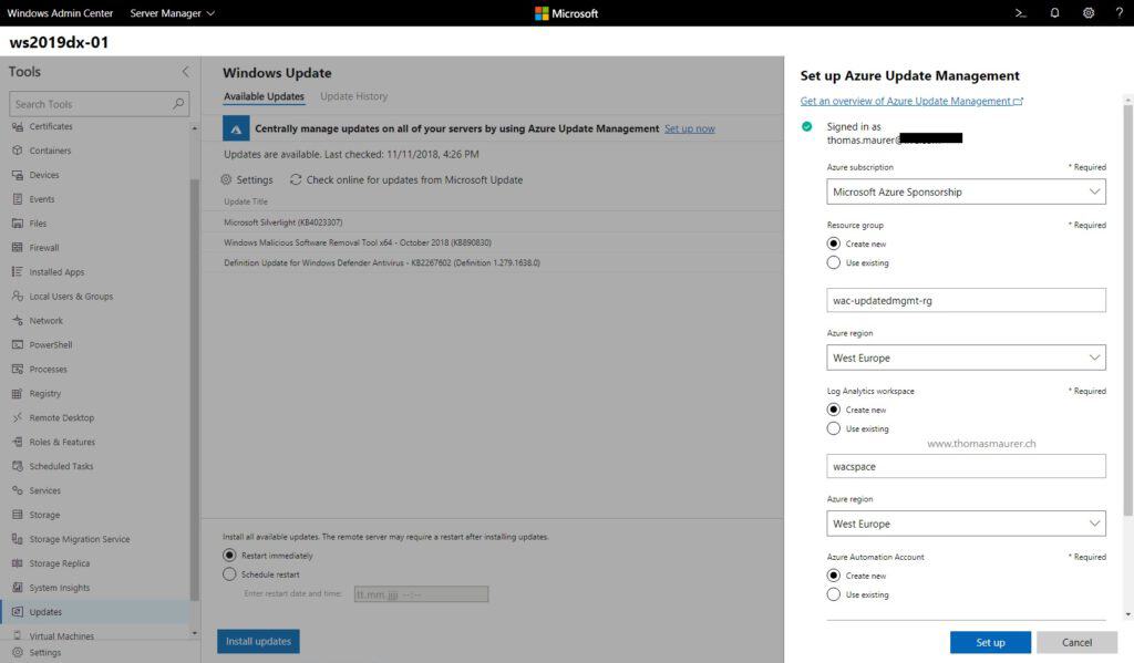 Windows Admin Center Setup Azure Update Management