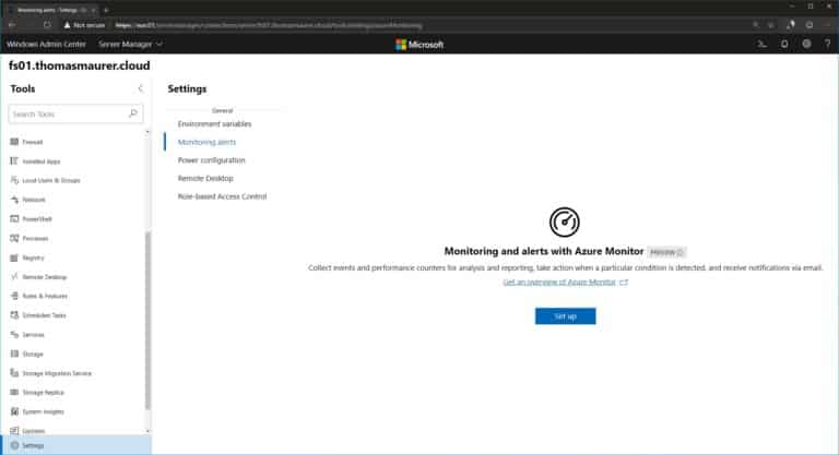Windows Admin Center Azure Monitor Setup
