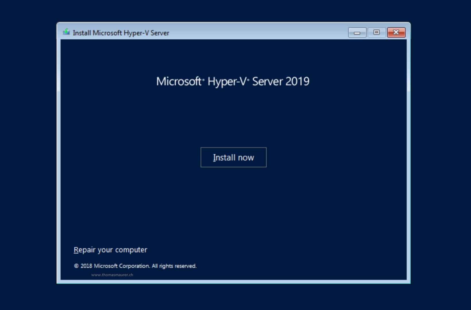 Hyper-V Server 2019 Install now