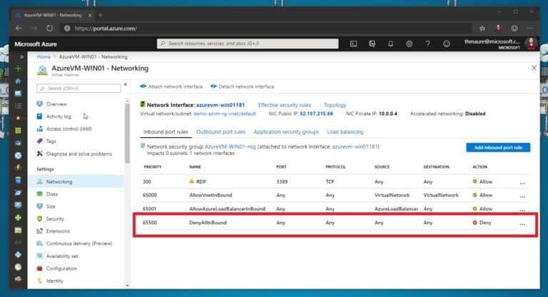 Azure Network Security Group Port Rules Deny All Inbound Traffic to Azure VM