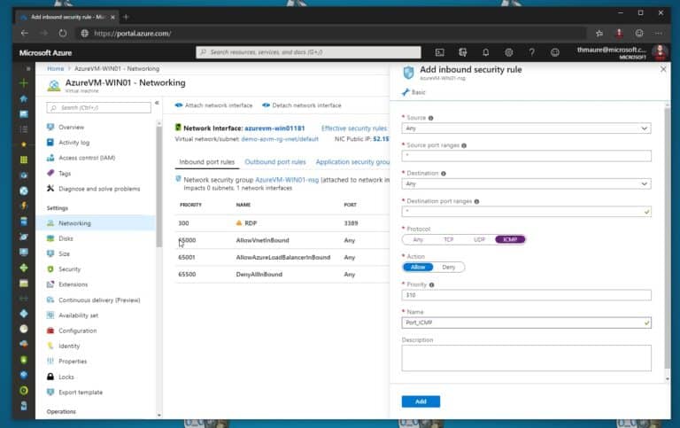 Enable Ping ICMP in a NSG on an Azure VM