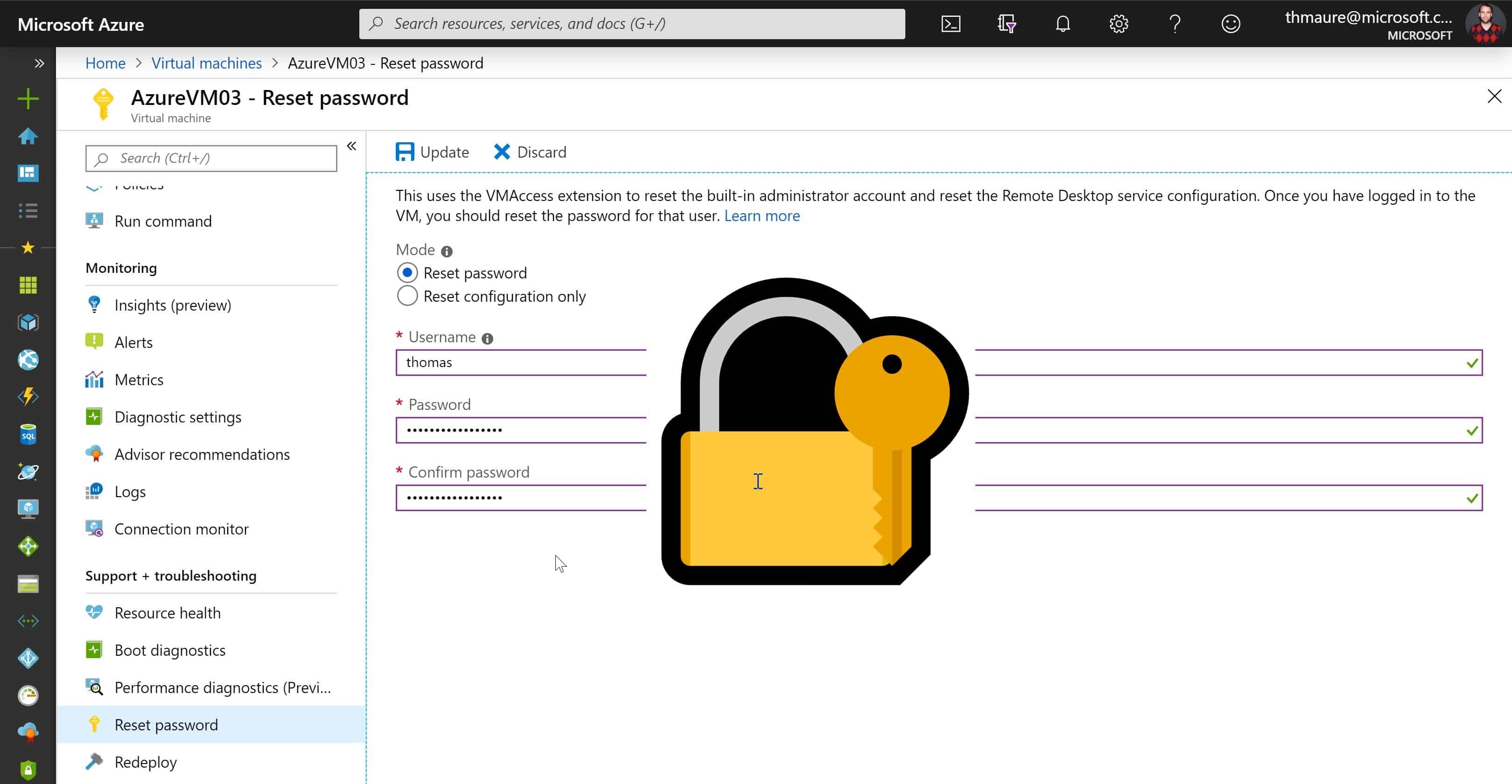 Reset RDP and Admin Password Azure VM