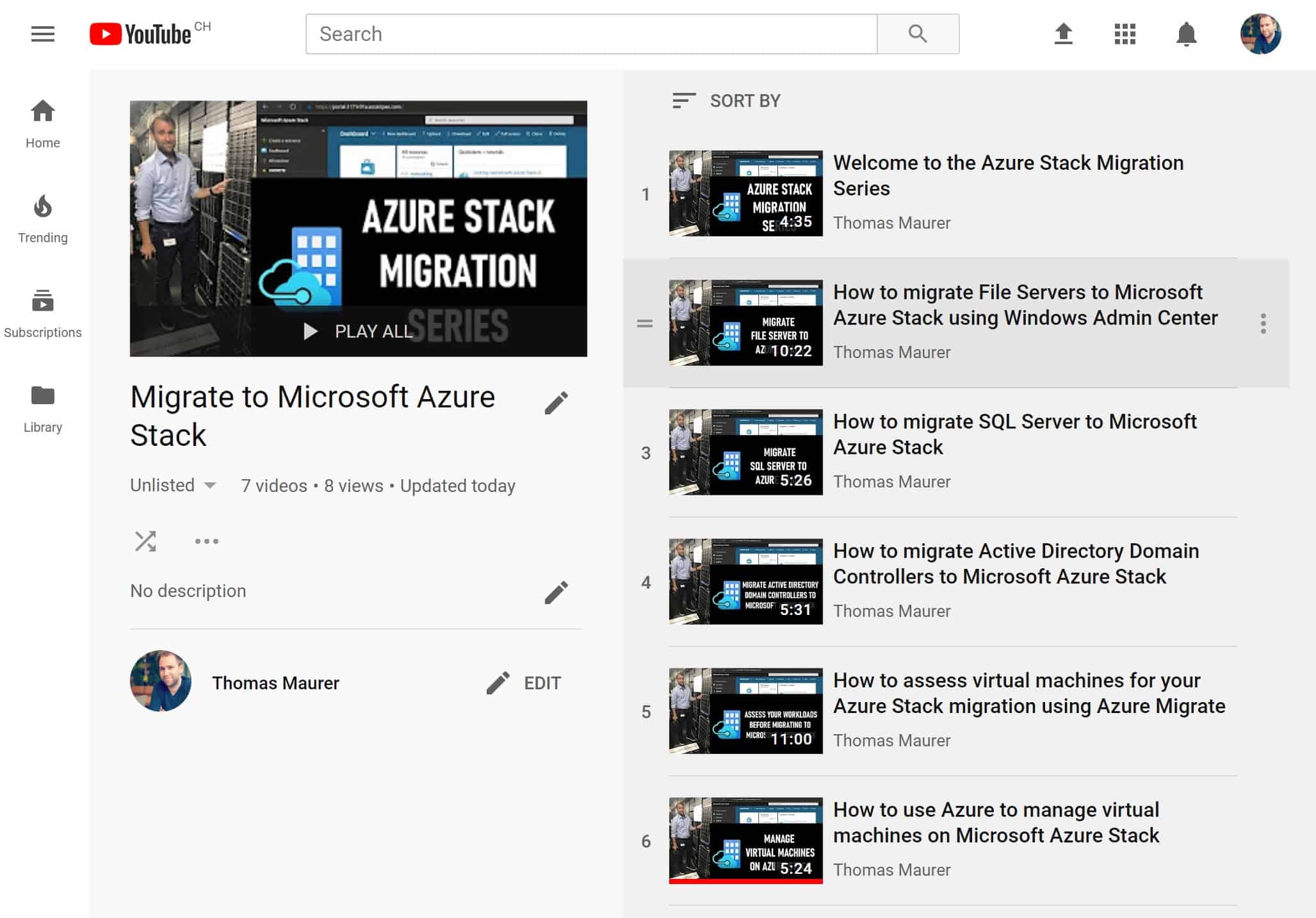 Azure Stack Migration Series YouTube Playlist