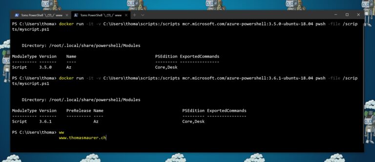 Run Azure PowerShell Script in Docker Container against different versions
