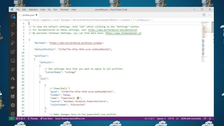 Customized Windows Terminal Settings profiles json