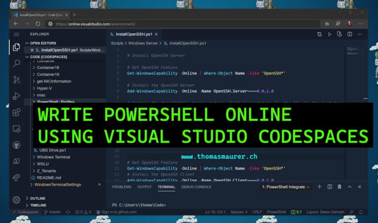 Write PowerShell Code Online in a web browser using Visual Studio Codespaces
