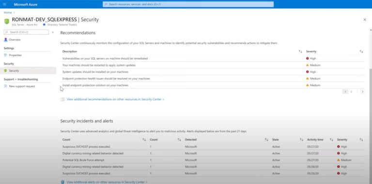 Azure Security Center assessment of on-premises SQL Server