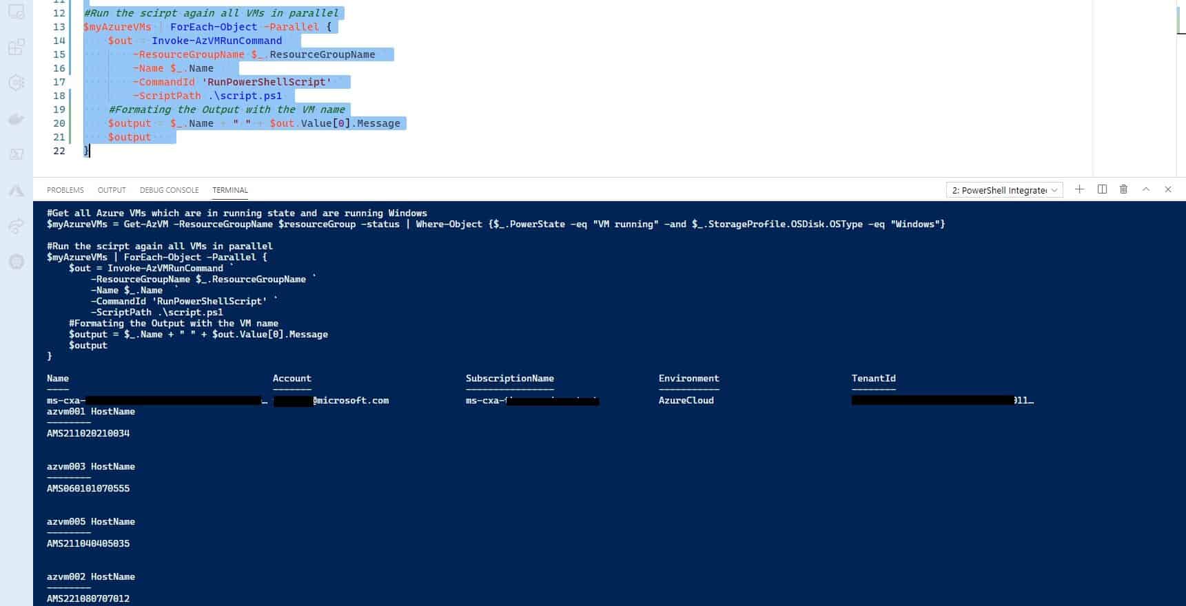 How to run PowerShell scripts against multiple Azure VMs in parallel by using Run Command