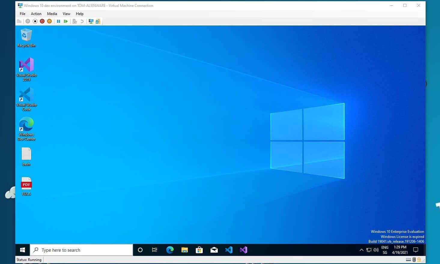 Windows 10 development virtual machine VM