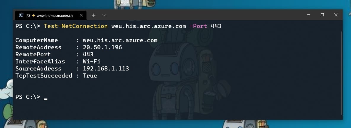 PowerShell Test-NetConnection Azure Arc API