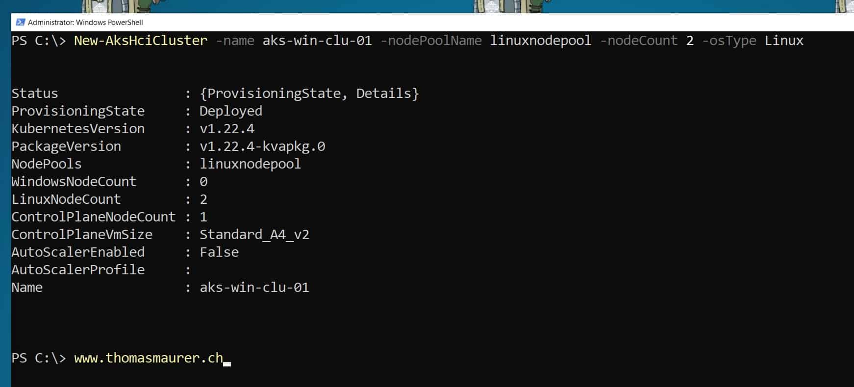 New-AksHciCluster PowerShell comand