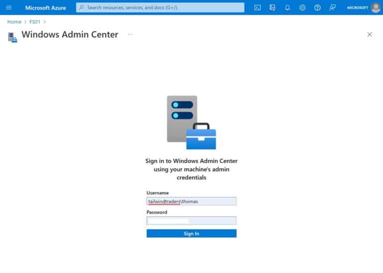 Sign in to Windows Server