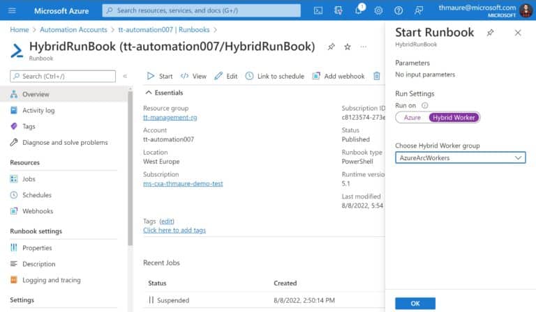 Start PowerShell Script Runbook on Hybrid Worker with Azure Arc