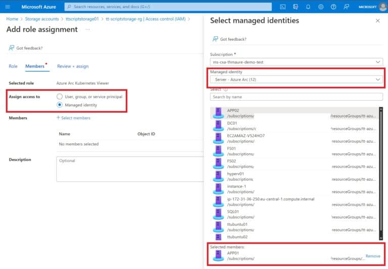 Add Role Assignment to resource or resource group for Azure Arc-enabled Server APP01