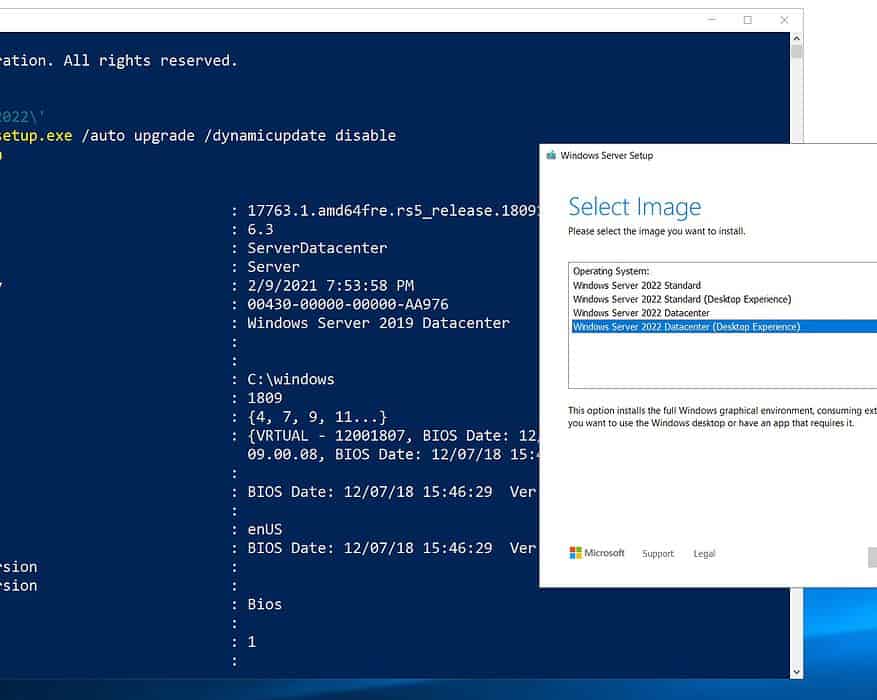 In-place Upgrade Windows Server on Azure - Select Windows Server version